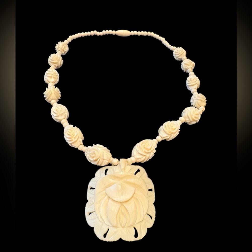 Antique Asian necklace made from osteological material likely bovine bone. JB5